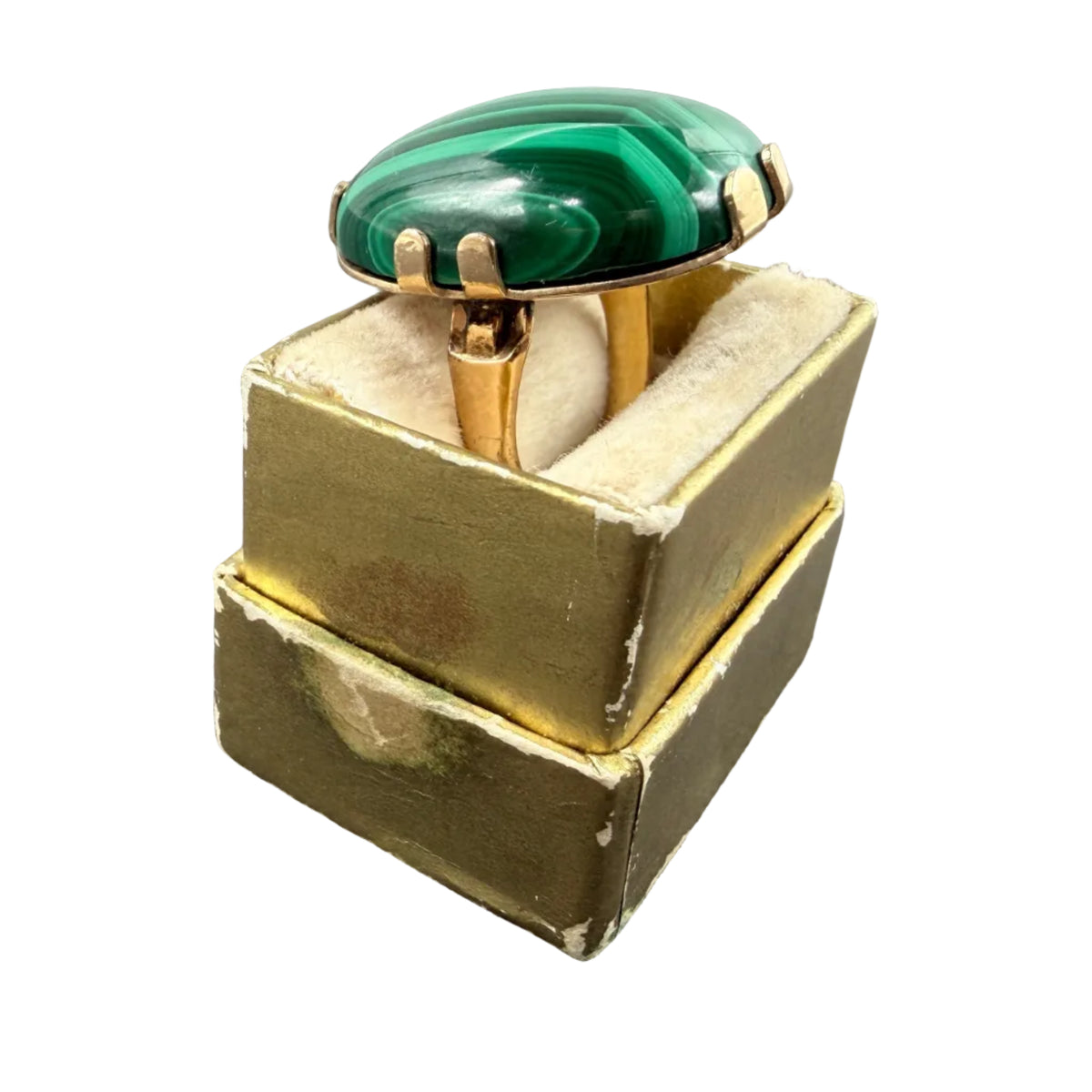 1960s Clark & Coombs 12K Gold-Filled Ring with Malachite Cabochon