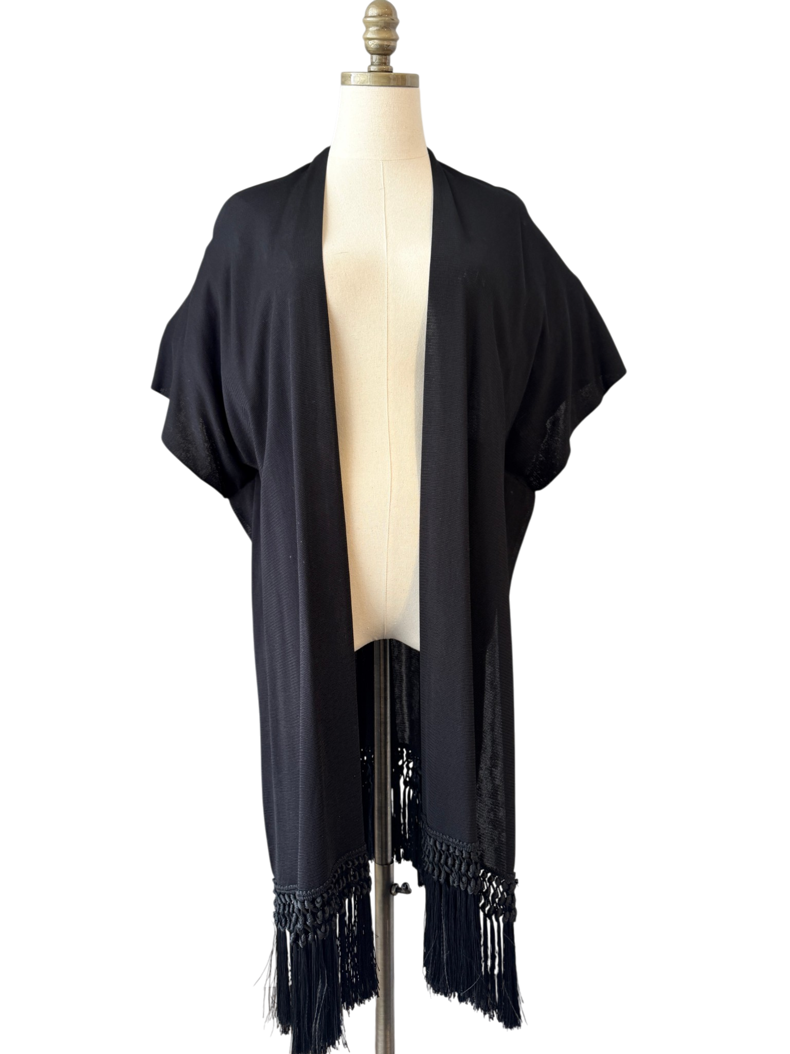 Valentino Black Shawl Top with Fringe Hem