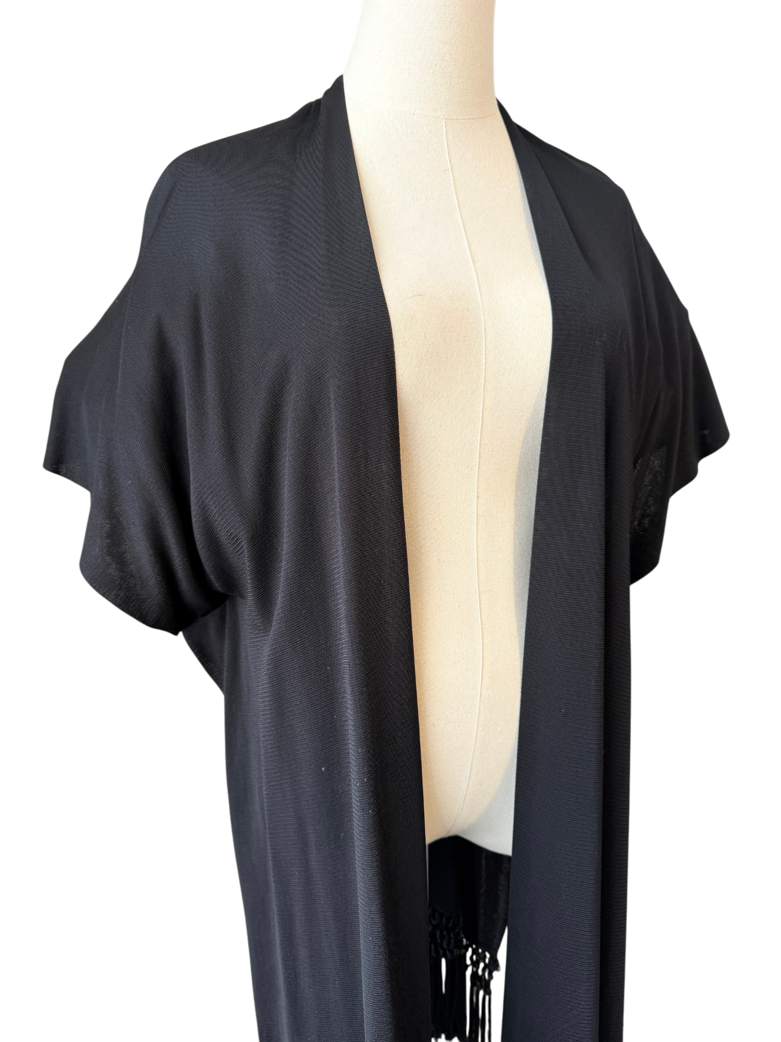 Valentino Black Shawl Top with Fringe Hem