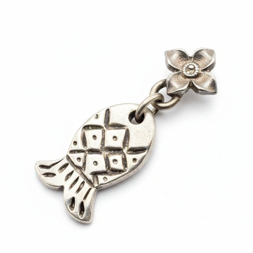 1970s Philippe Audibert Pewter Floral & Fish Earrings, Paris