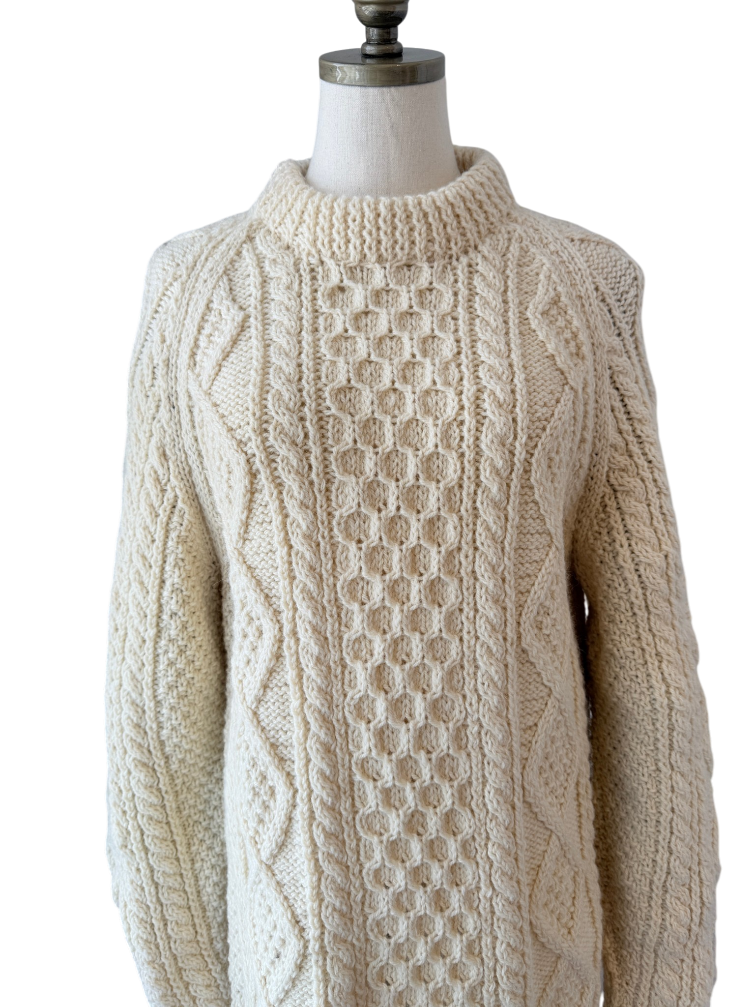 1970s Quill Knit Ivory Aran Sweater & Beret Set (2-Piece)