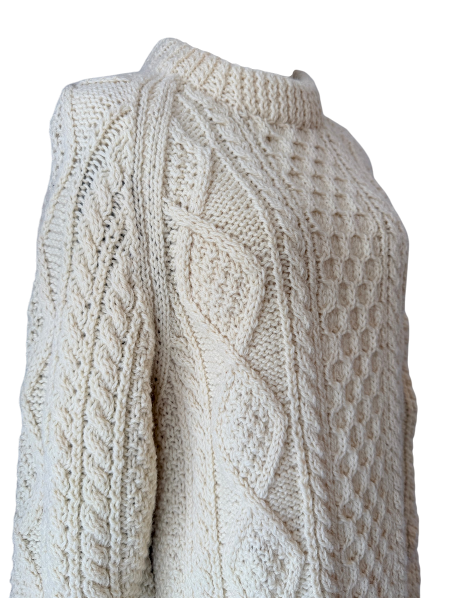 1970s Quill Knit Ivory Aran Sweater & Beret Set (2-Piece)