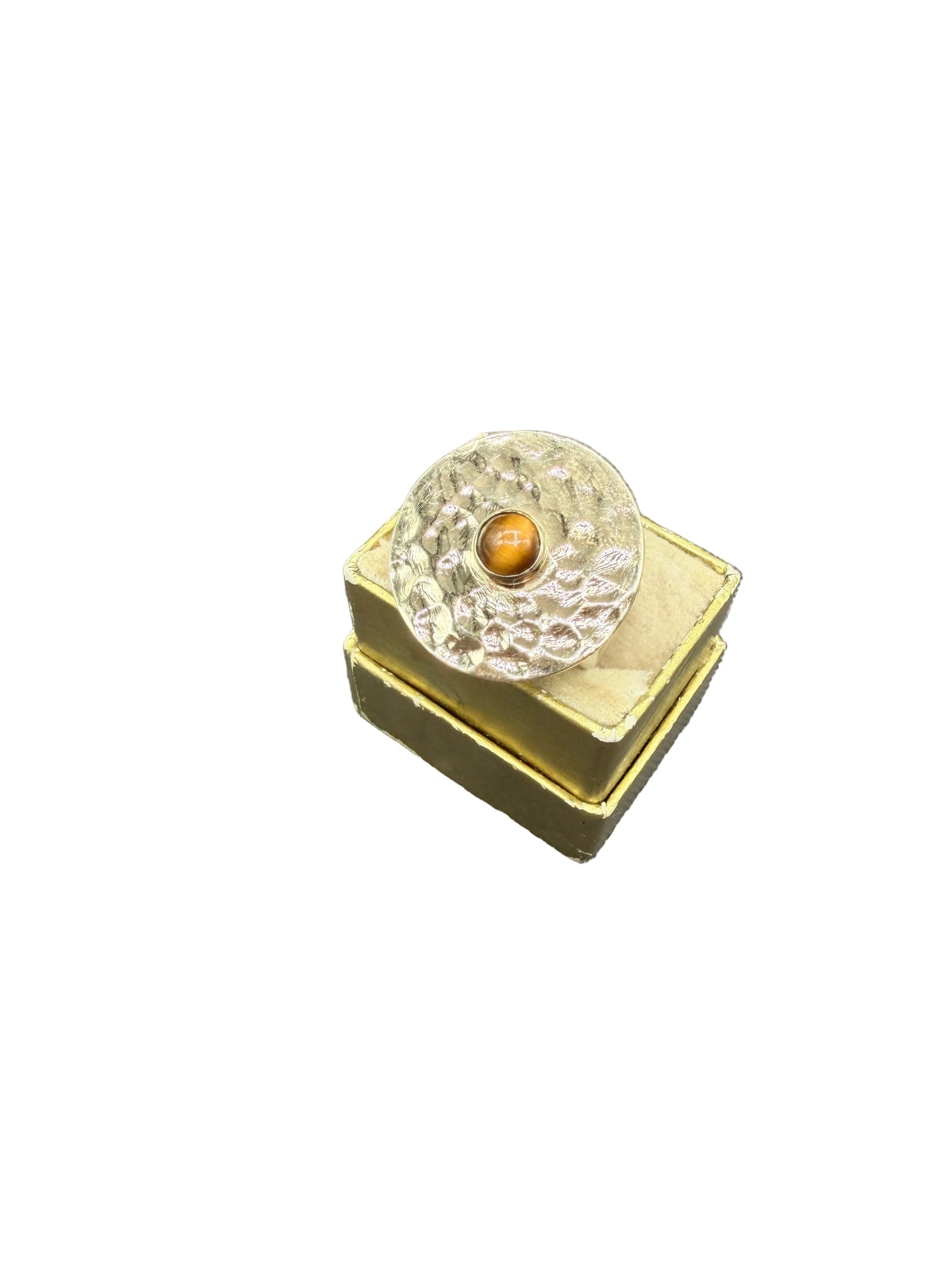 M&J Savitt Hammered Sterling Silver Ring with 14K Gold Disc & Tiger's Eye