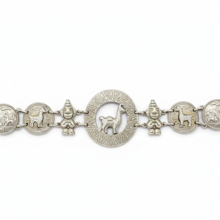 1970s Argentina 800 Silver Llama & Deity Charm Link Bracelet