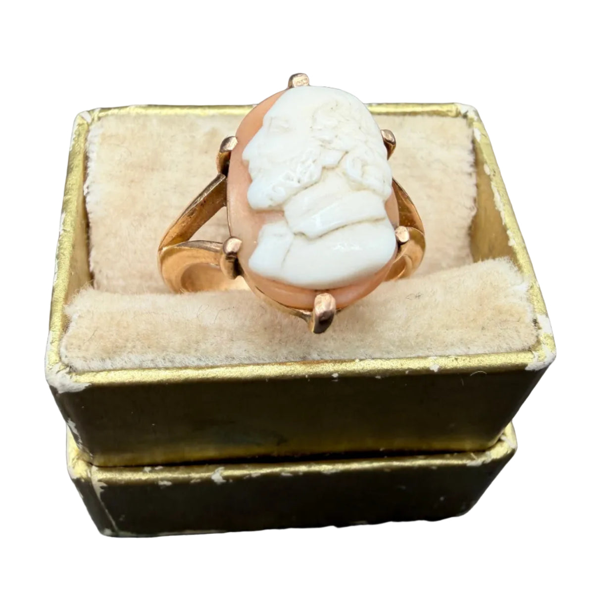 Antique 24K Gold Male Cameo Ring with Left-Facing Portrait