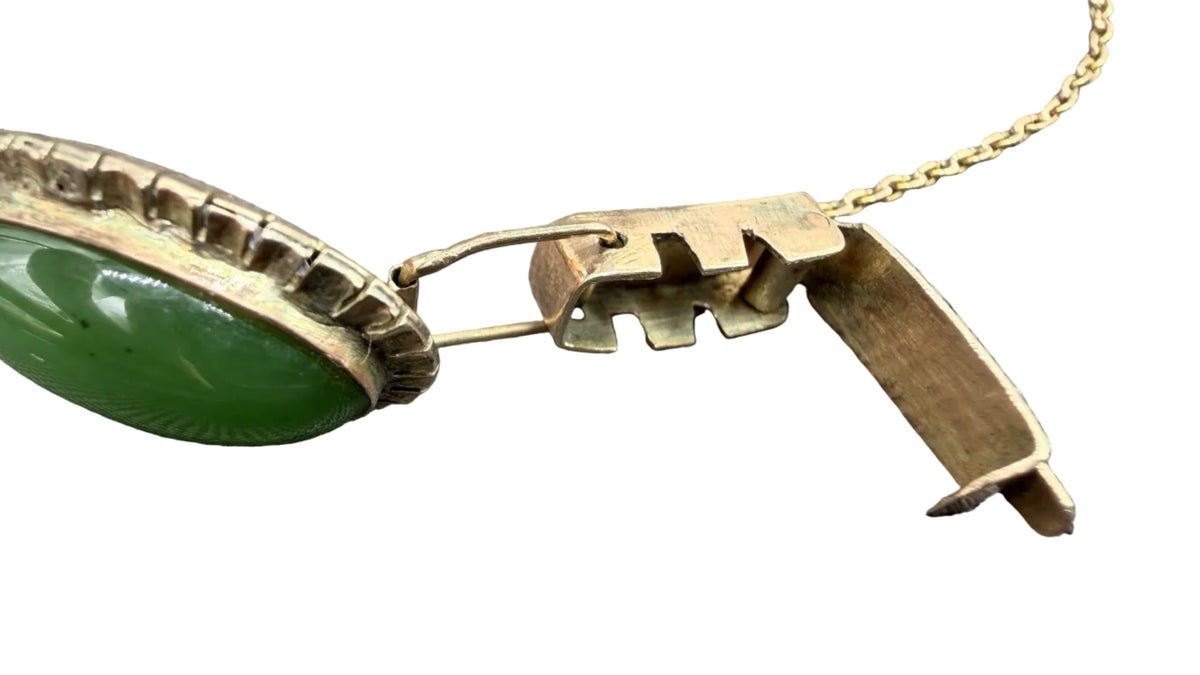 Art Deco 14K Gold Oval Link Bracelet with Jade Cabochons