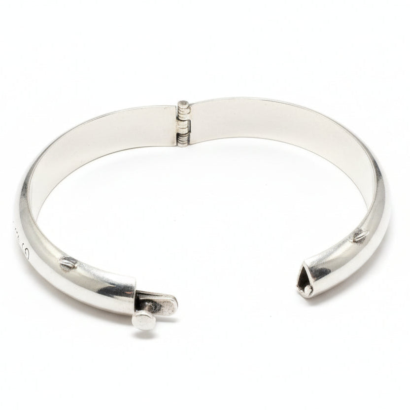 Vintage Mexican 925 Sterling Rounded Hinged Bangle