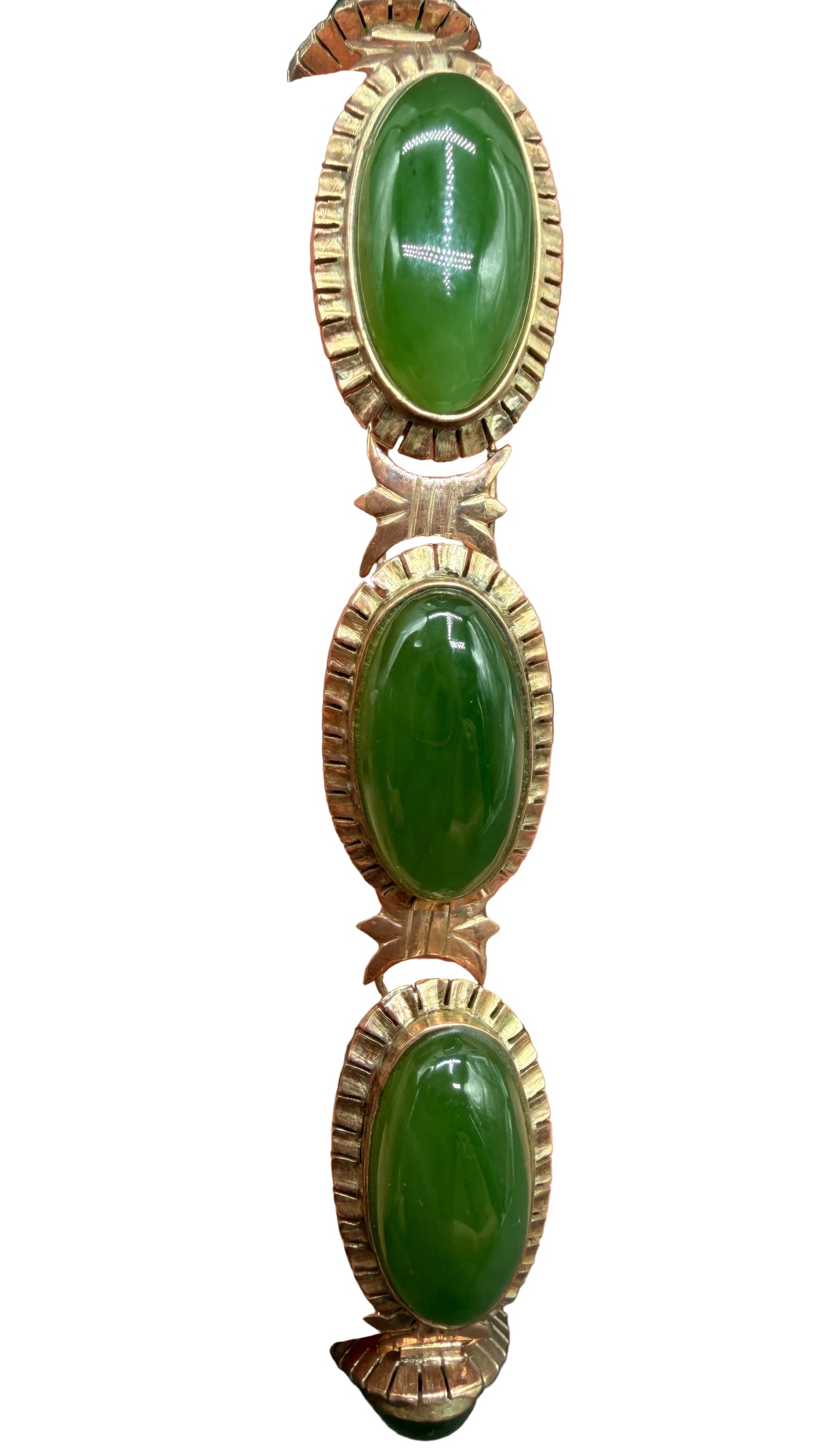 Art Deco 14K Gold Oval Link Bracelet with Jade Cabochons