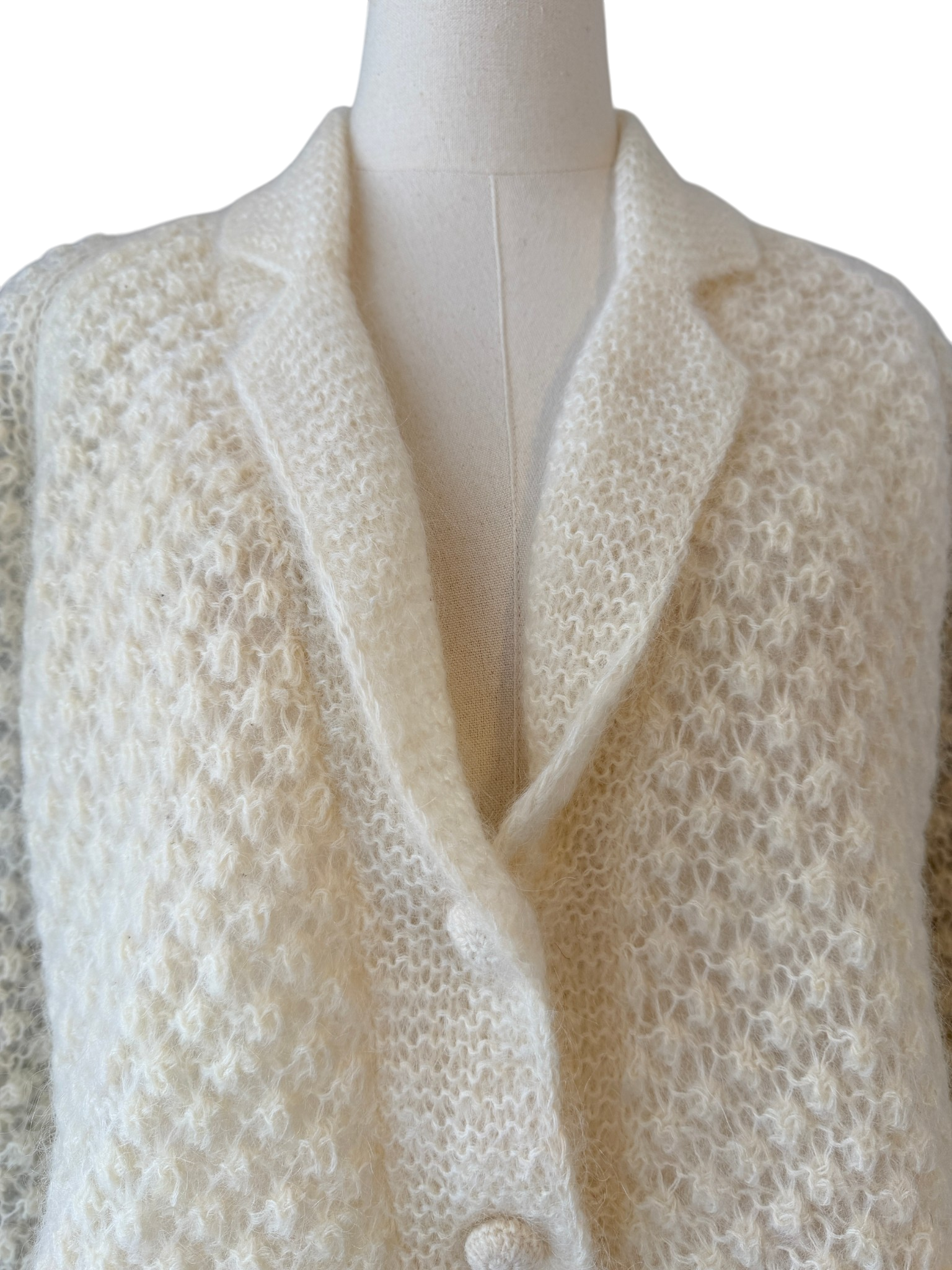 1950s Made in Hong Kong Mohair & Wool Knit Lined Button-Front Cardigan with Collar