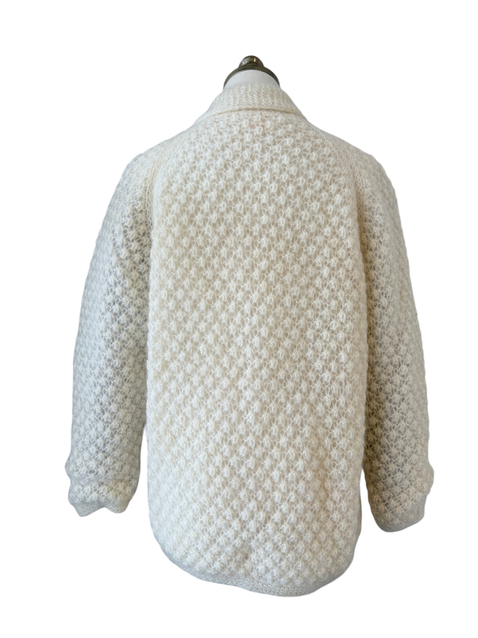 1950s Made in Hong Kong Mohair & Wool Knit Lined Button-Front Cardigan with Collar