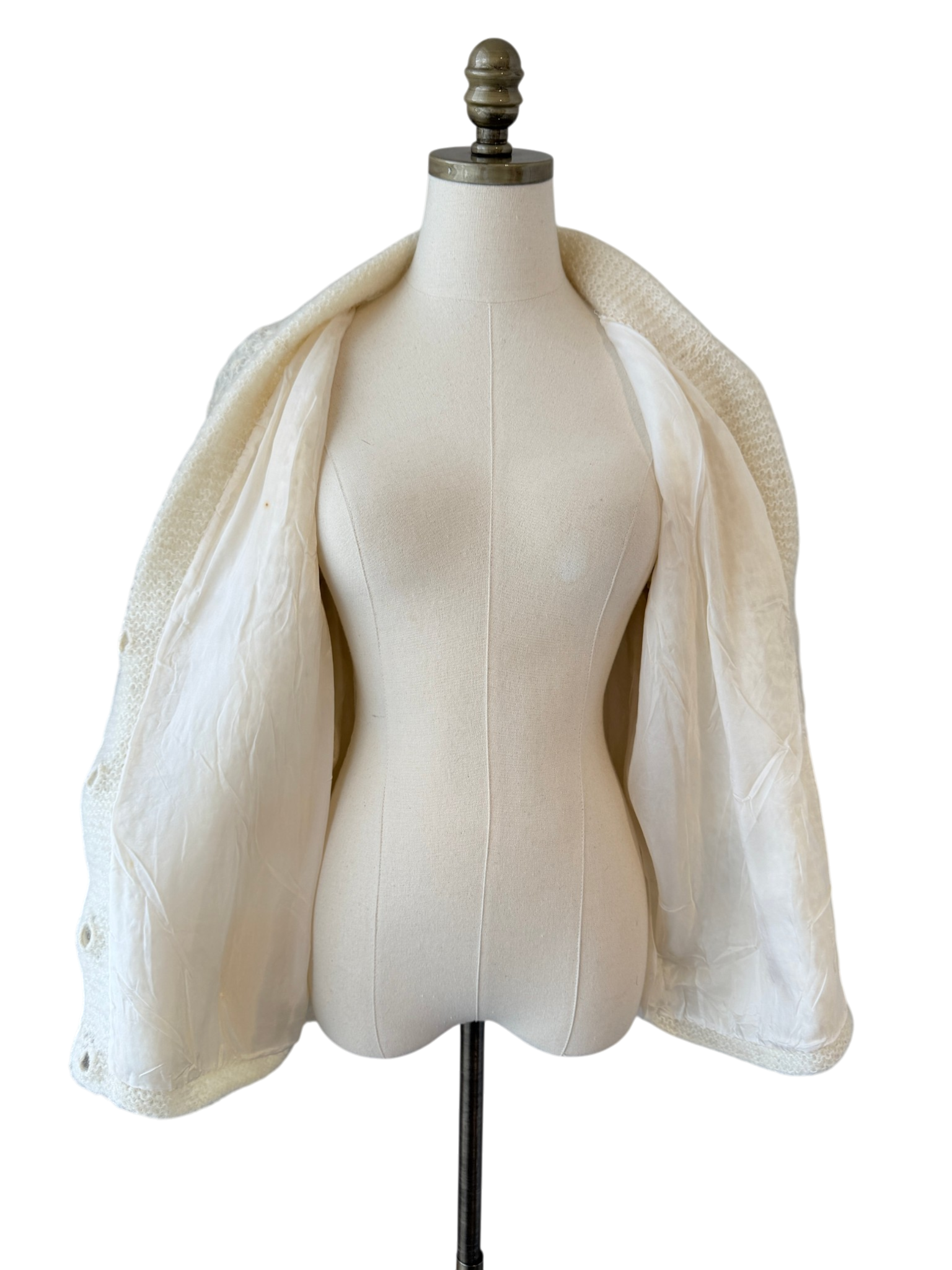 1950s Made in Hong Kong Mohair & Wool Knit Lined Button-Front Cardigan with Collar