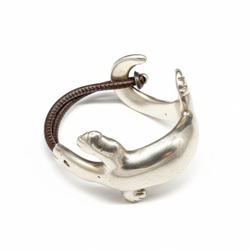 MO63 Uno de 50 Silver-Plated Lizard Bracelet with Brown Leather Strap