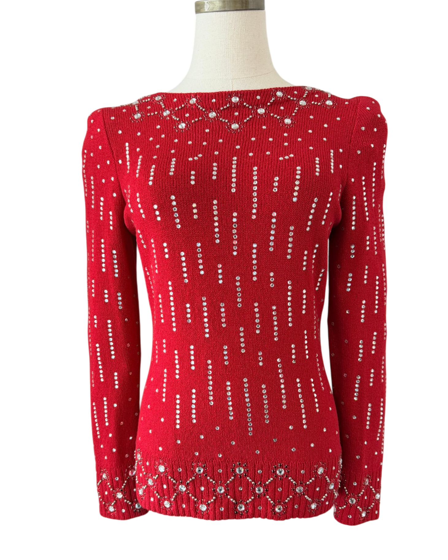 1960s Adolfo Knit Back-Zip Sweater with Rhinestone Studded Detail