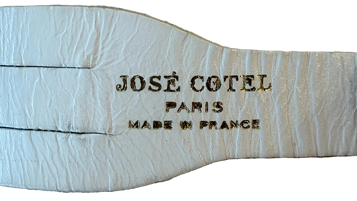 1980s José Cotel White Leather Belt with Sculptural Silver-Tone Triple-Band Front