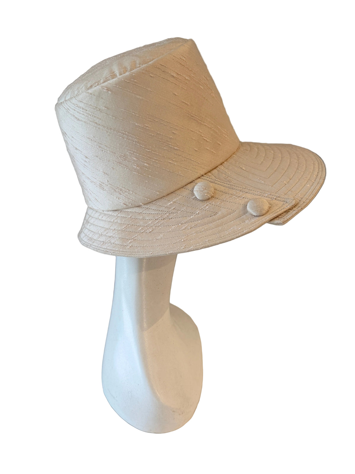 1960s Saks Fifth Avenue Silk Dupioni Peach Basket Hat with Quilted Brim