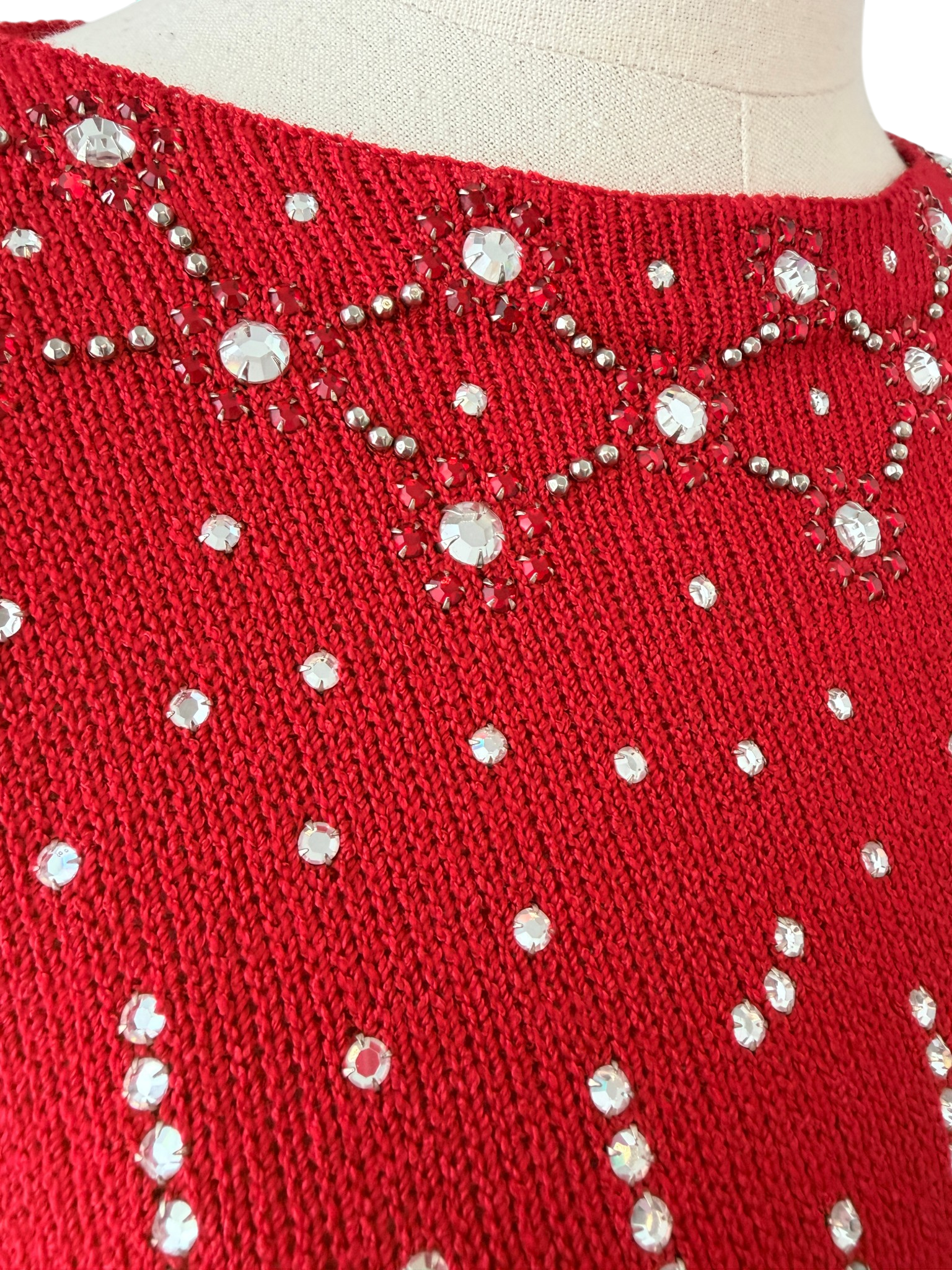 1960s Adolfo Knit Back-Zip Sweater with Rhinestone Studded Detail