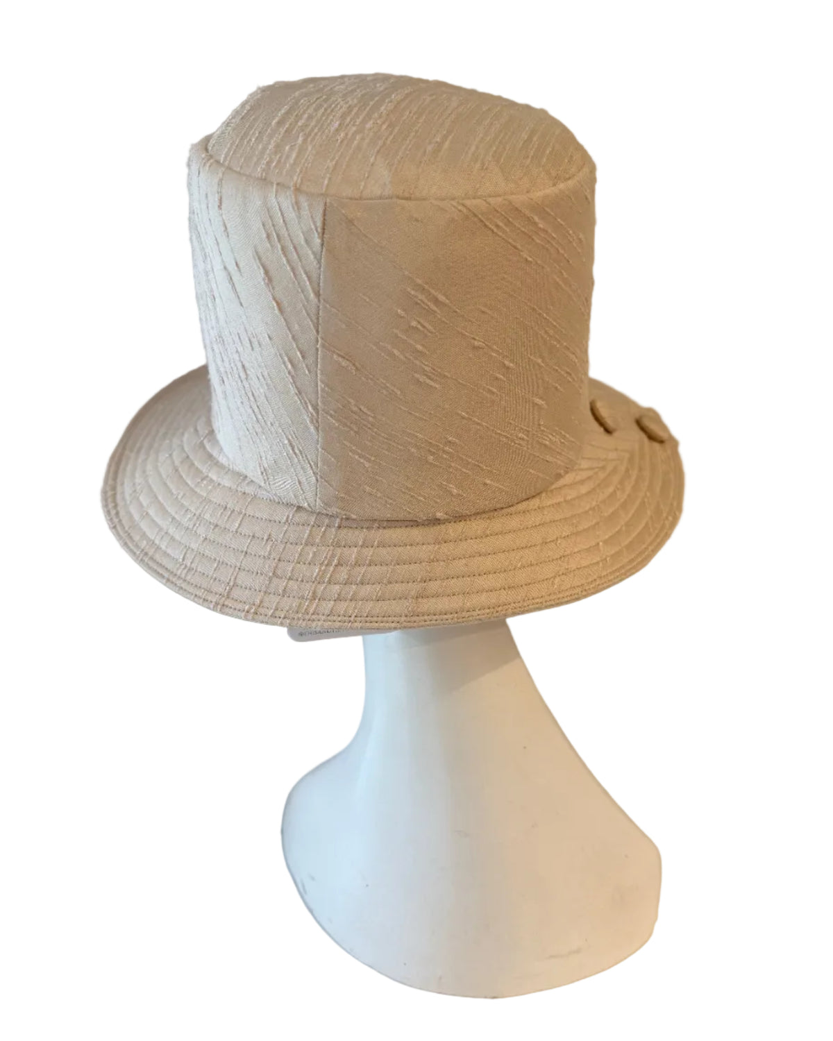 1960s Saks Fifth Avenue Silk Dupioni Peach Basket Hat with Quilted Brim