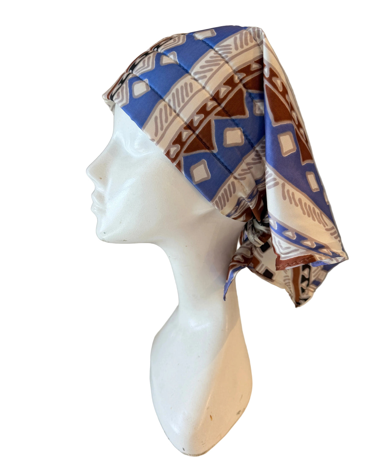 1960s Silk Geometric Print Quilted Face Head Wrap