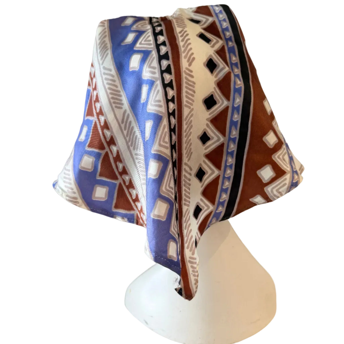 1960s Silk Geometric Print Quilted Face Head Wrap