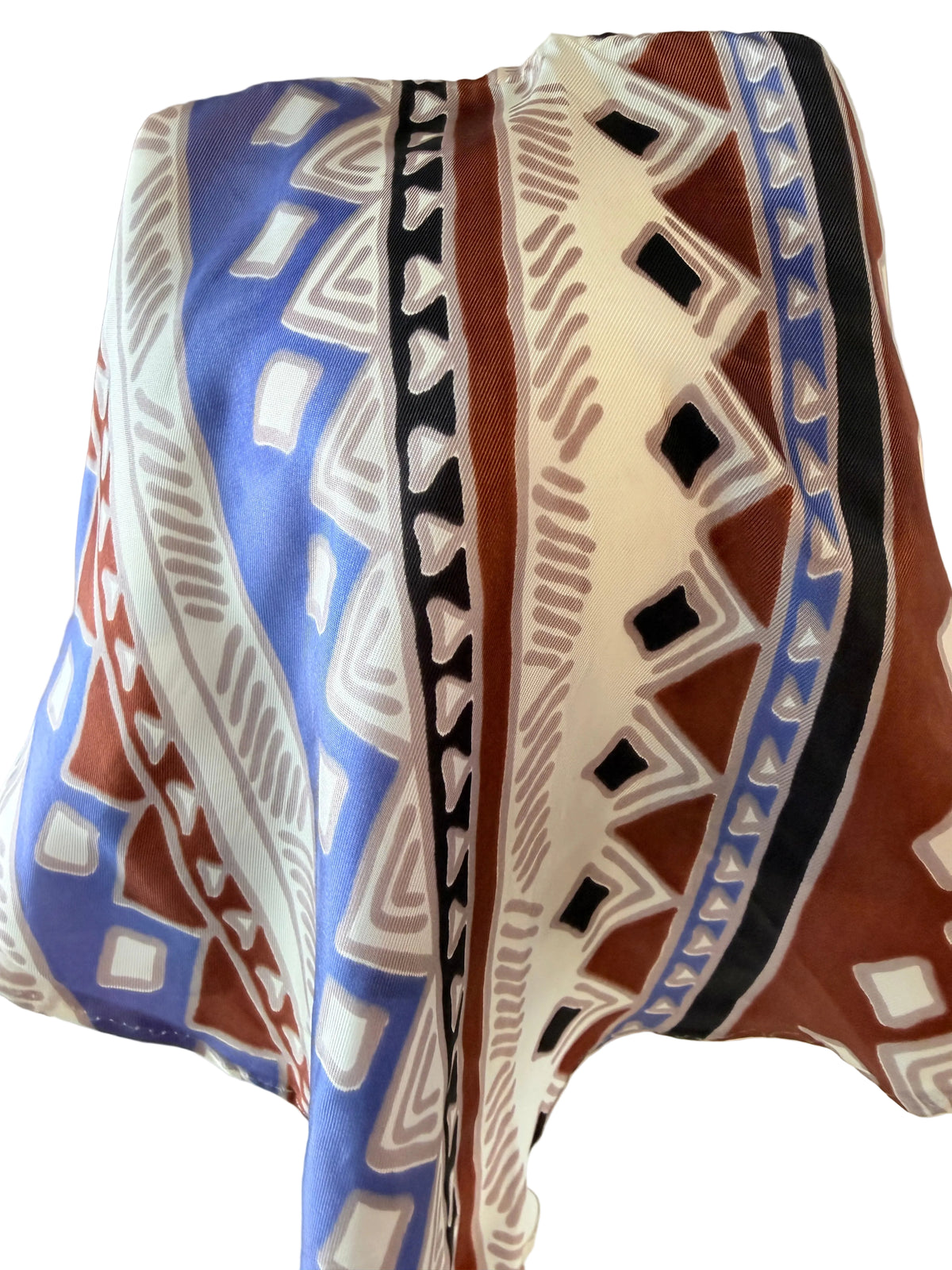 1960s Silk Geometric Print Quilted Face Head Wrap