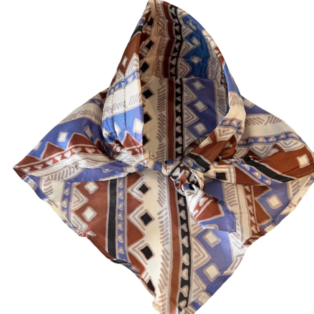 1960s Silk Geometric Print Quilted Face Head Wrap