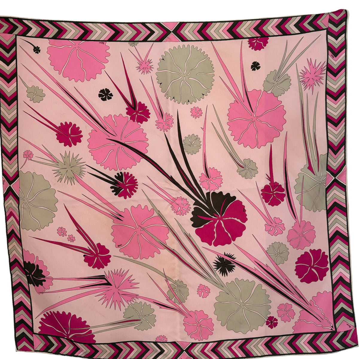 1960s Bessi Pink Mod Floral Silk Scarf