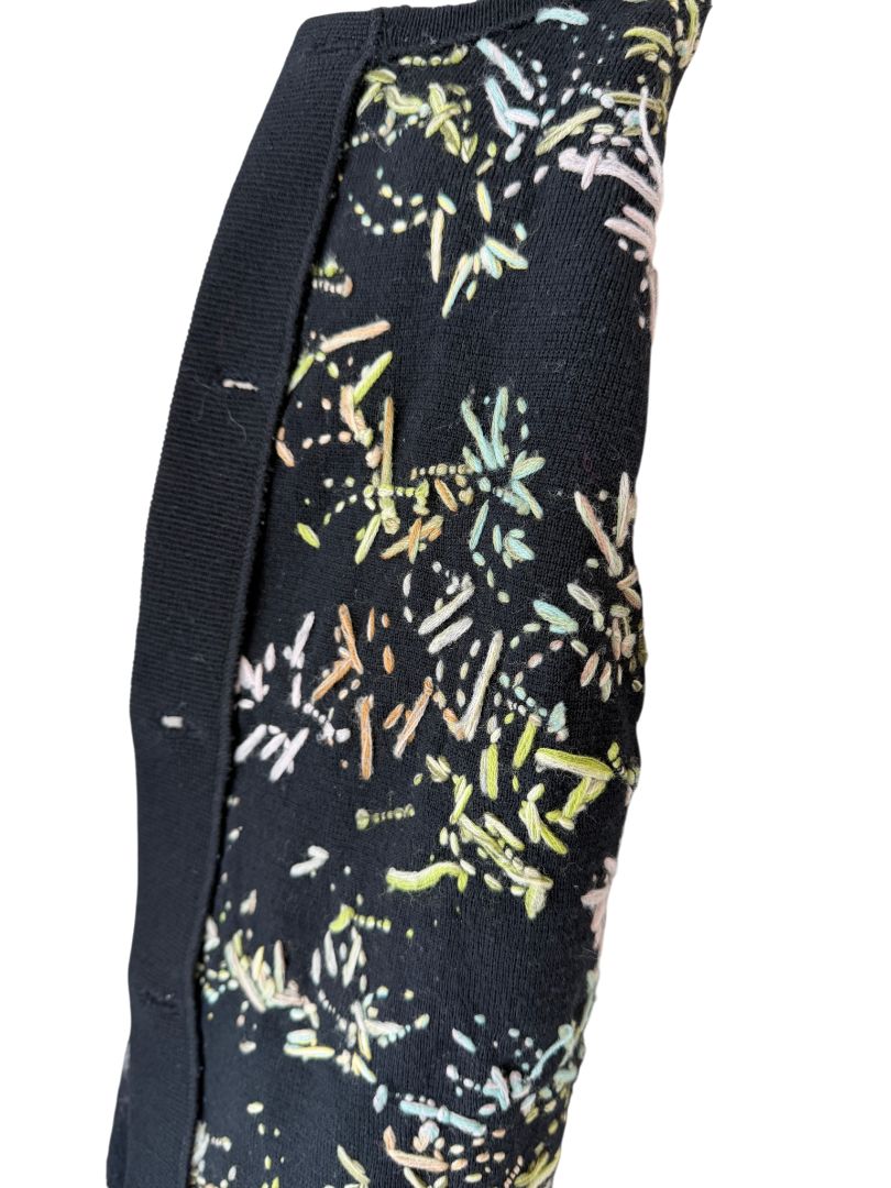 Hutzler Brothers Co. Black Wool Cardigan with Embroidered Puff Flowers