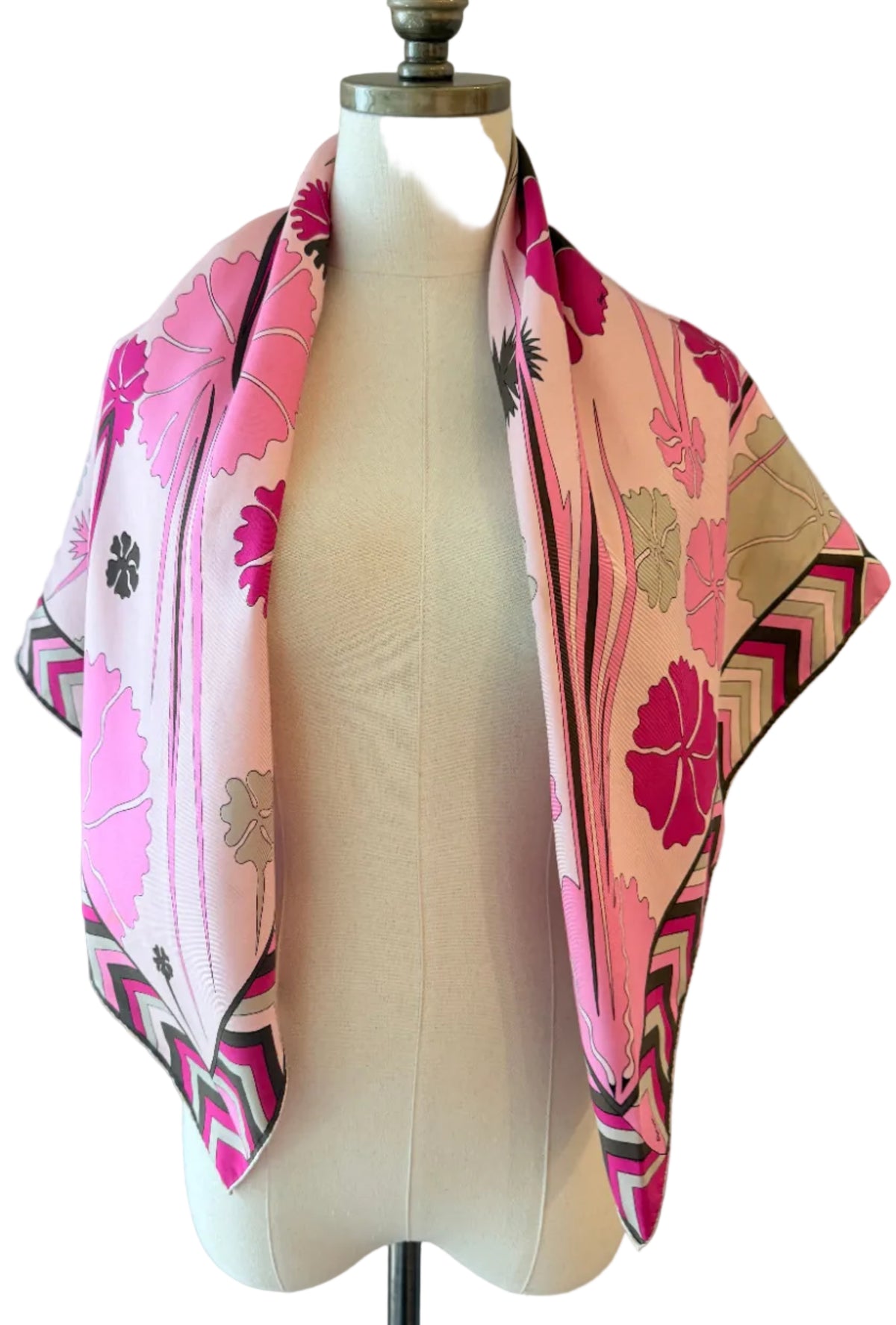 1960s Bessi Pink Mod Floral Silk Scarf