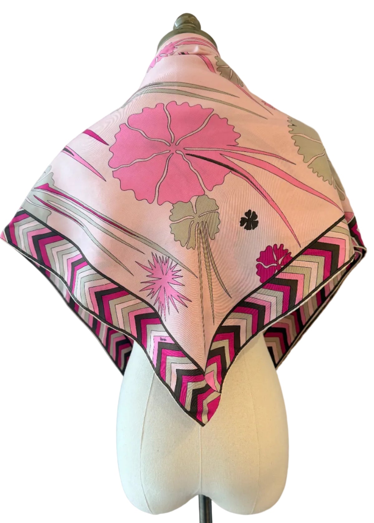 1960s Bessi Pink Mod Floral Silk Scarf