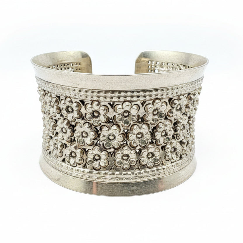 Thailand Sterling “Forget-Me-Knot” Wide Cuff Bracelet