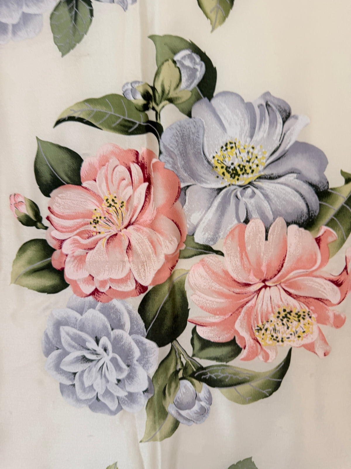 1980s Oscar de la Renta Silk Floral Scarf with Hand-Painted Petals