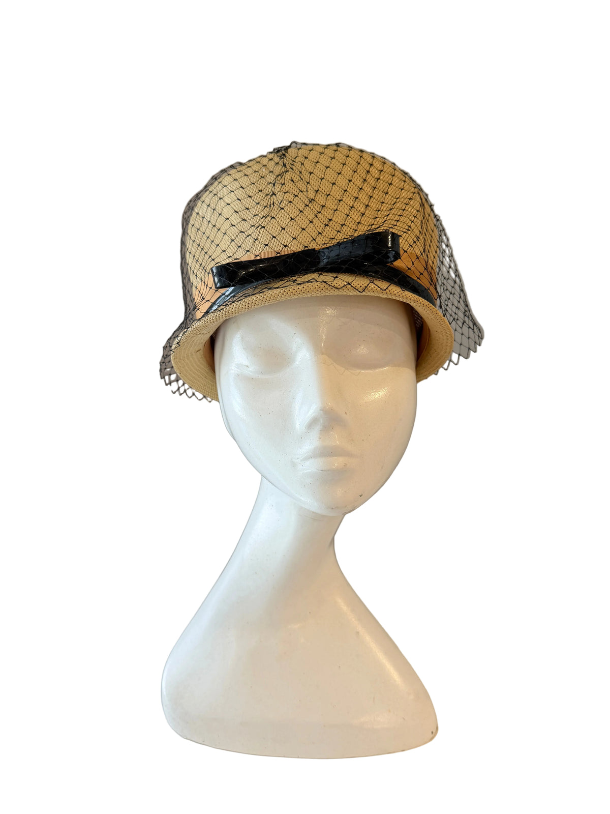 1960s Roos Bros. Straw Hat with Black Birdcage Veil