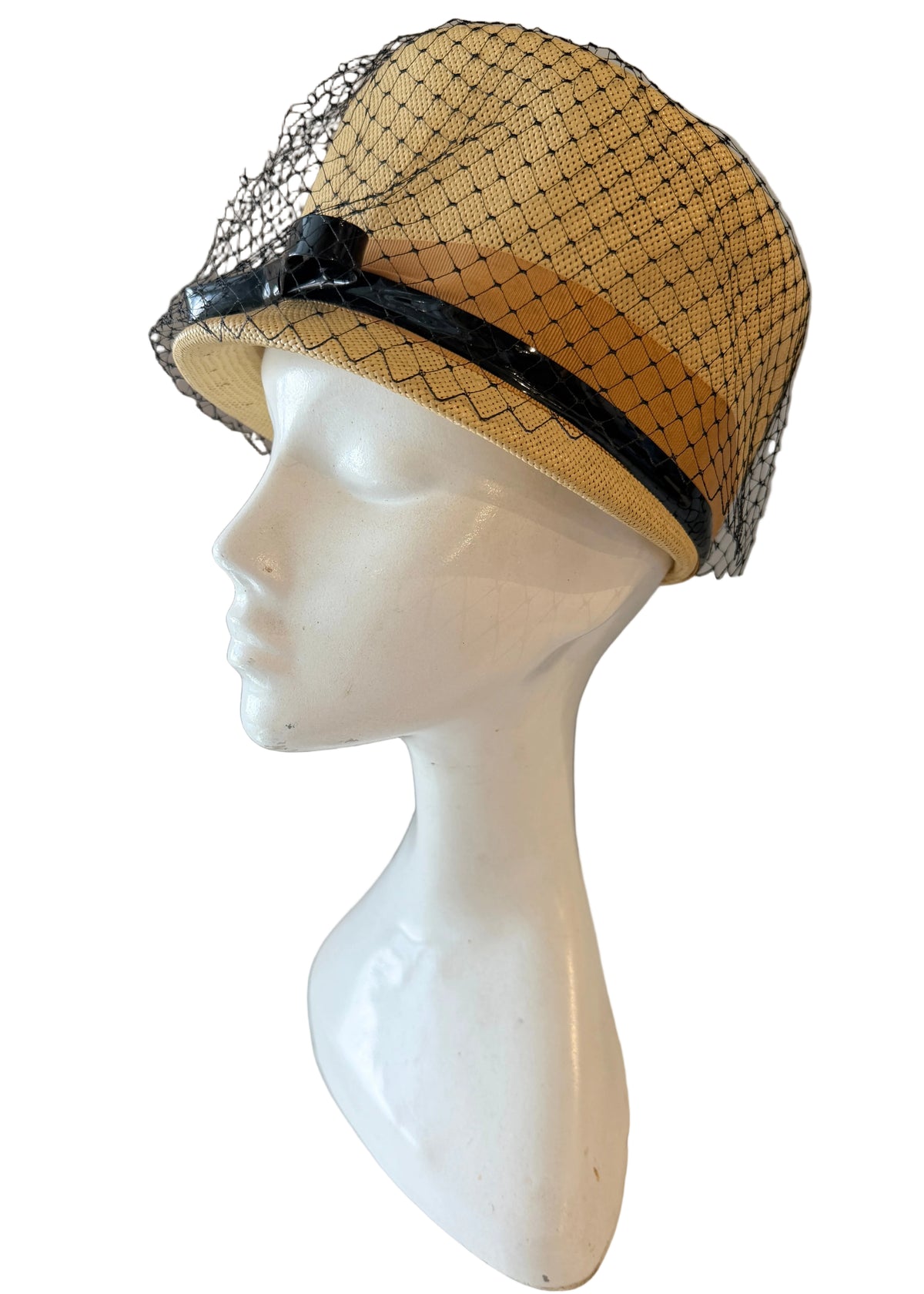 1960s Roos Bros. Straw Hat with Black Birdcage Veil