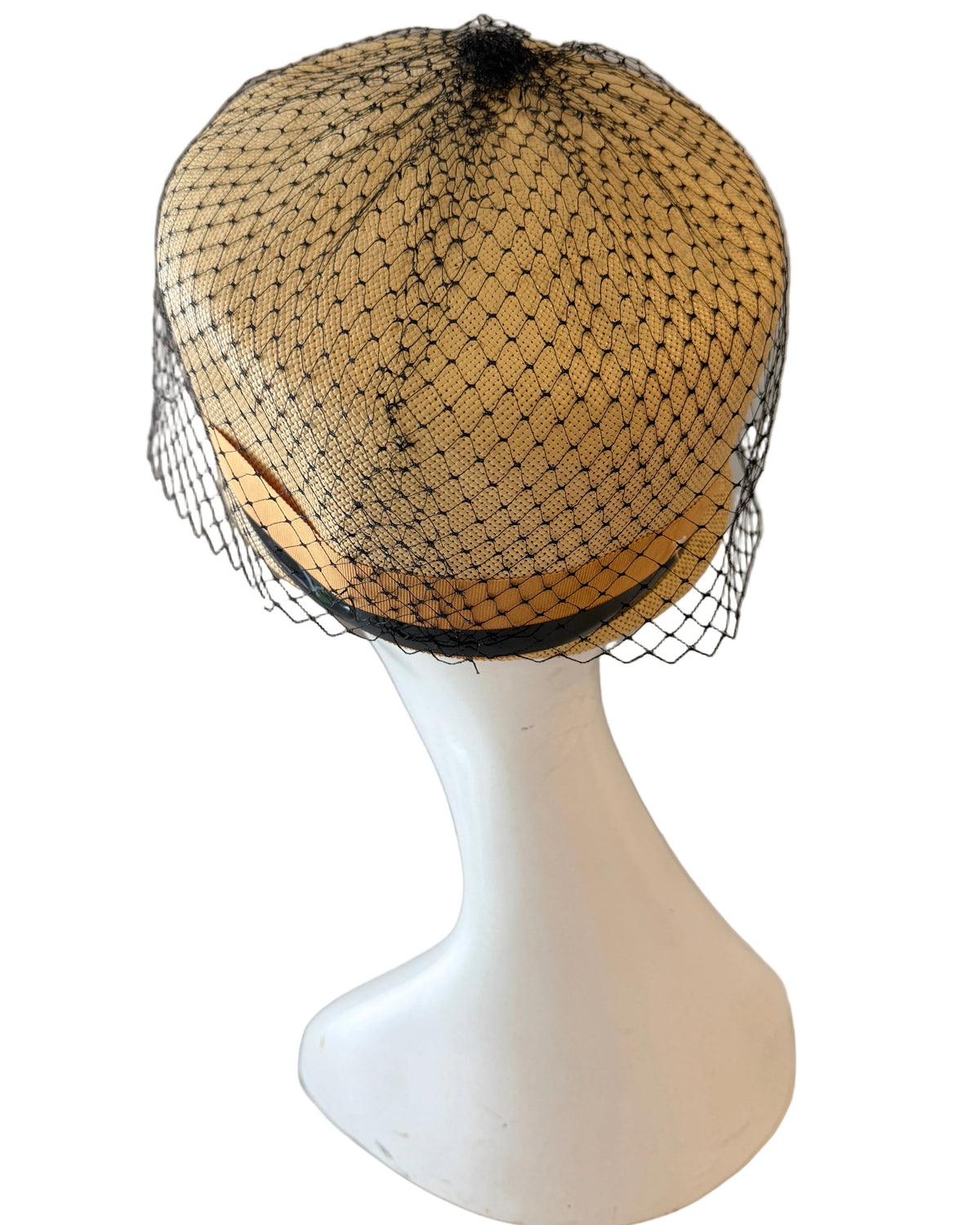 1960s Roos Bros. Straw Hat with Black Birdcage Veil