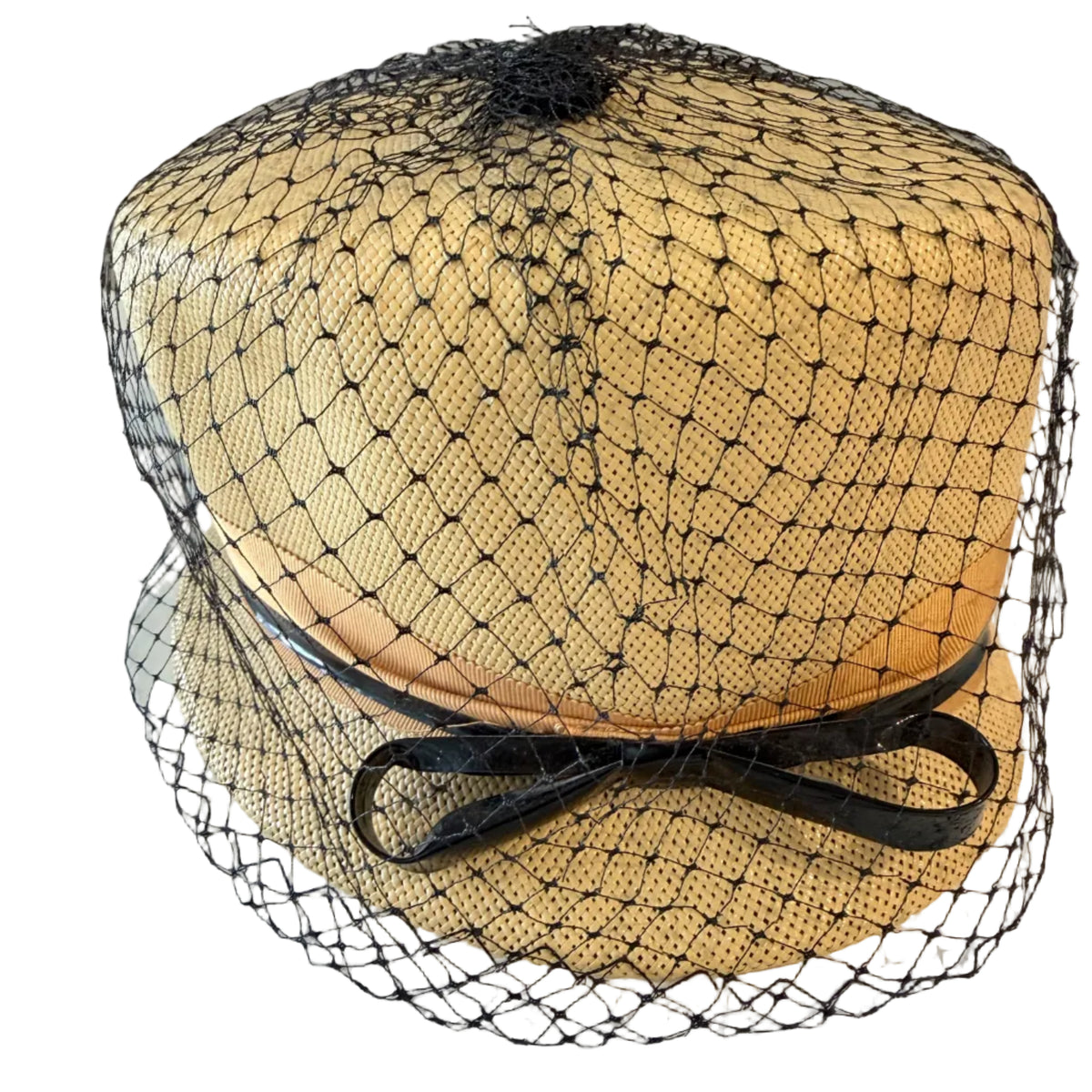 1960s Roos Bros. Straw Hat with Black Birdcage Veil