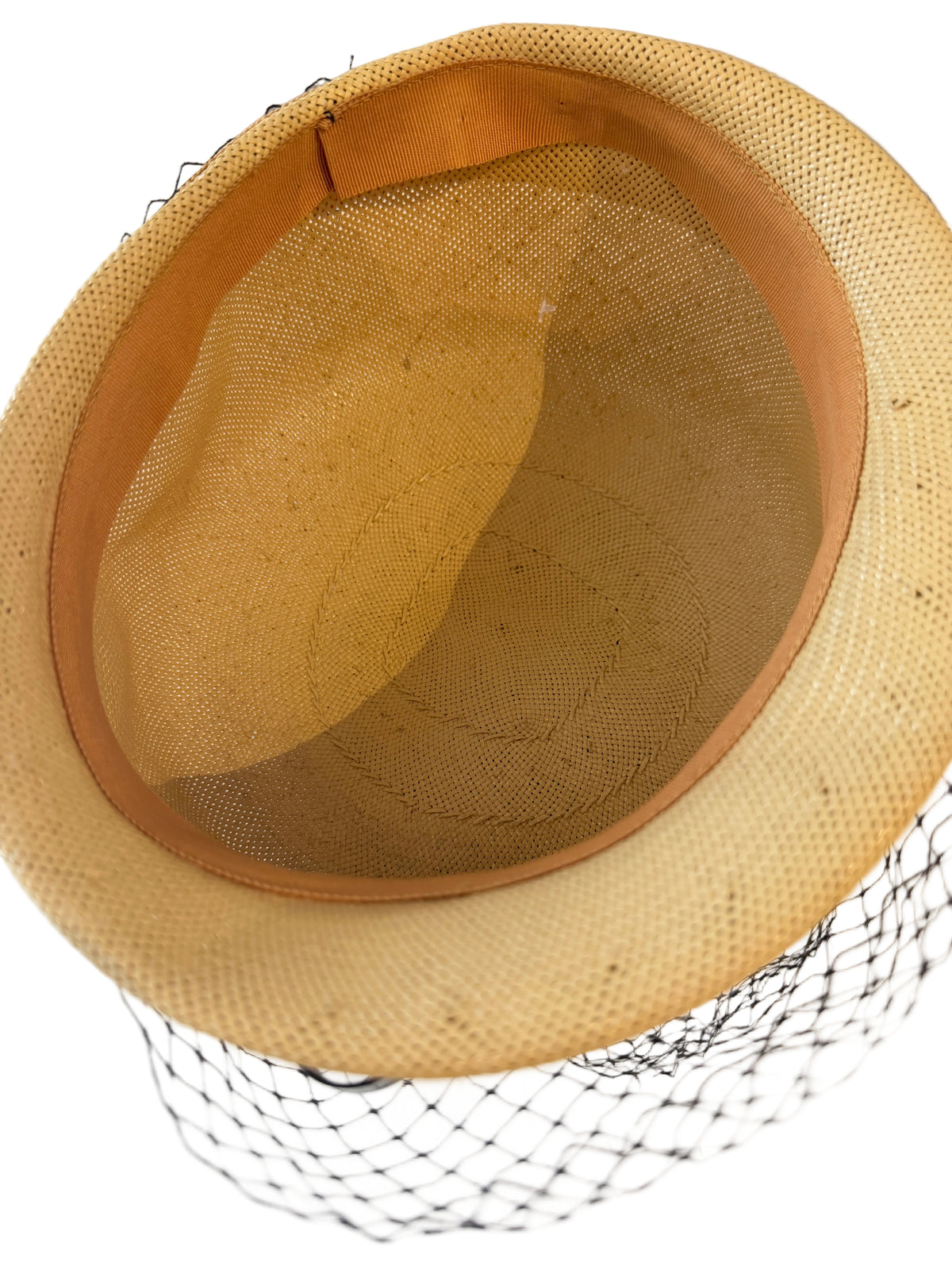 1960s Roos Bros. Straw Hat with Black Birdcage Veil