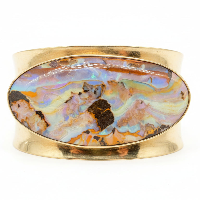 Jody Candrian Brass Cuff with Natural Oval Opal Top Stone