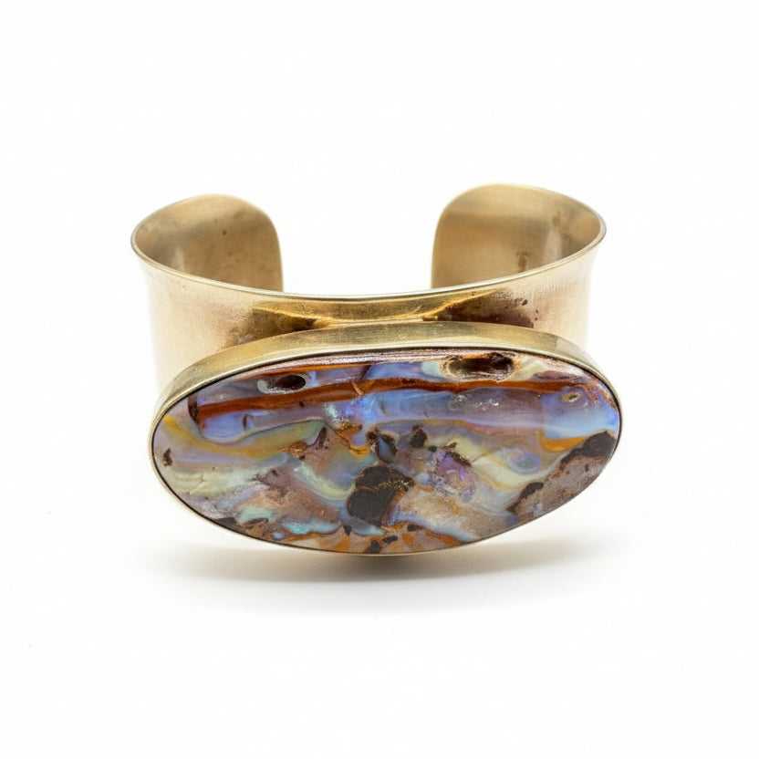 Jody Candrian Brass Cuff with Natural Oval Opal Top Stone
