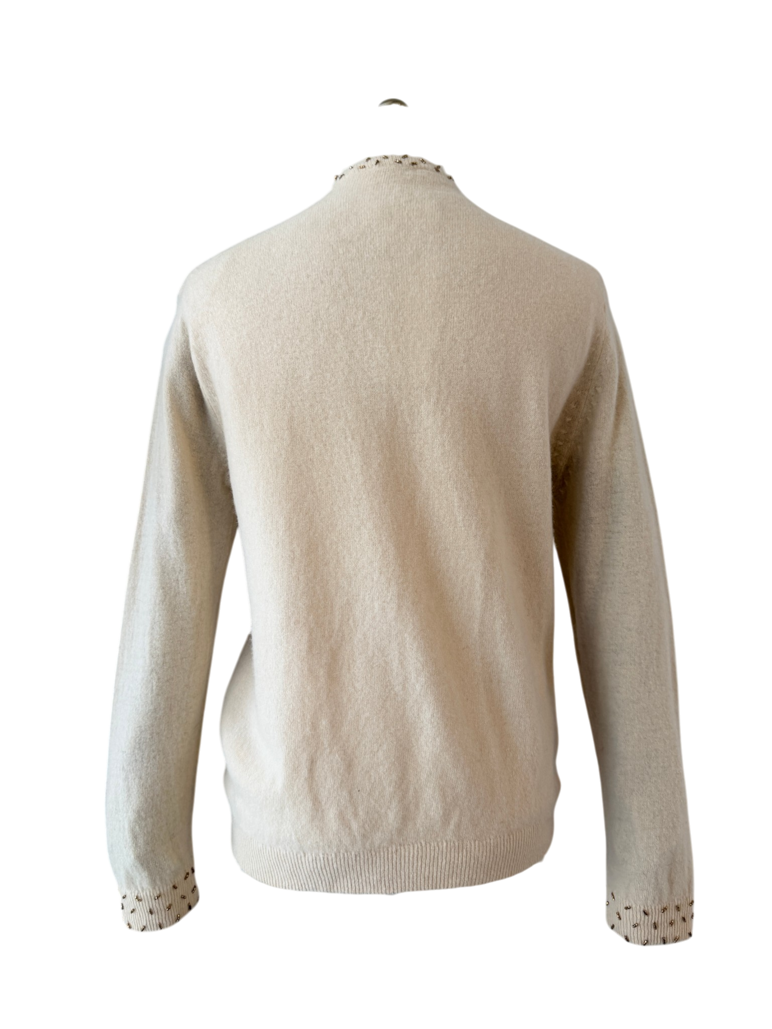 1950s Floral Beaded Wool Button-Front Cardigan