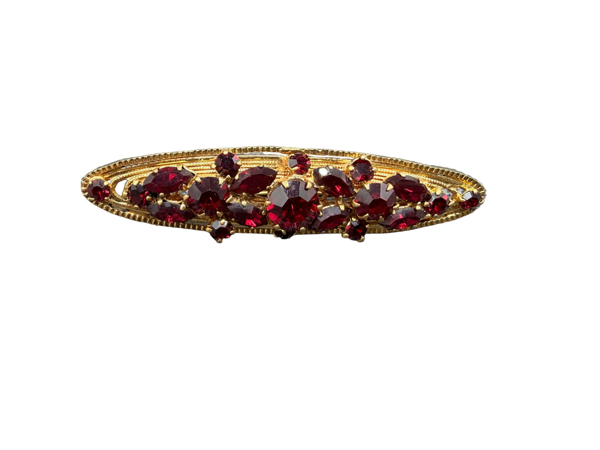 BB55 1940s 14GF bar brooch with cluster red tourmaline