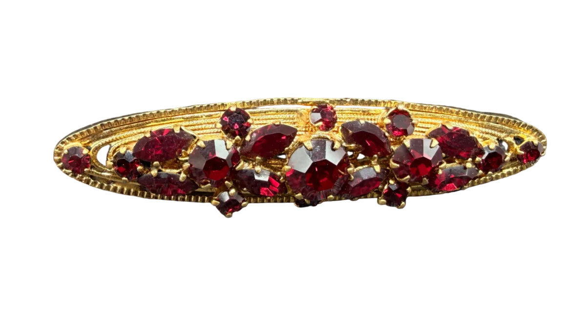 BB55 1940s 14GF bar brooch with cluster red tourmaline