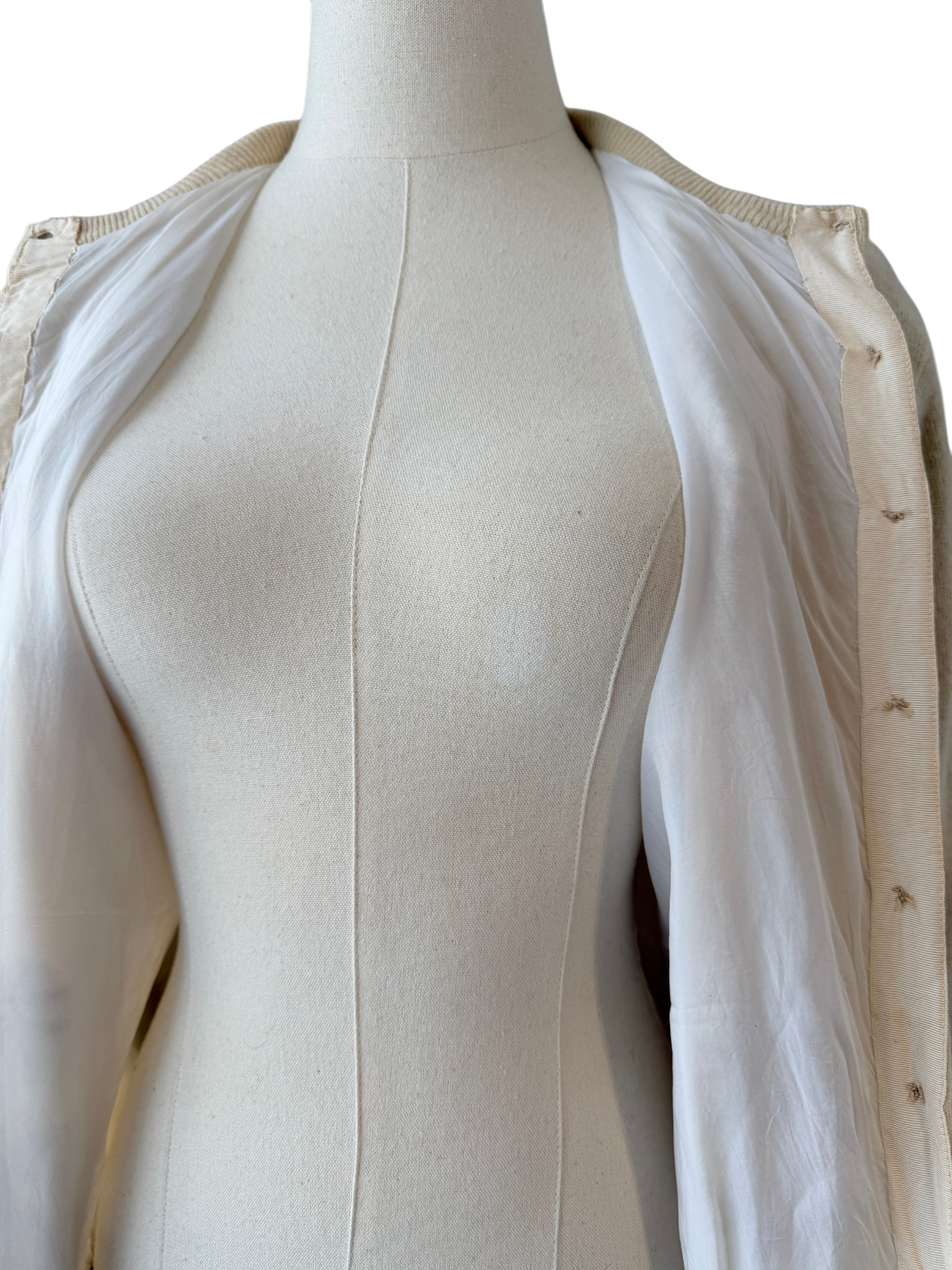 1950s Floral Beaded Wool Button-Front Cardigan