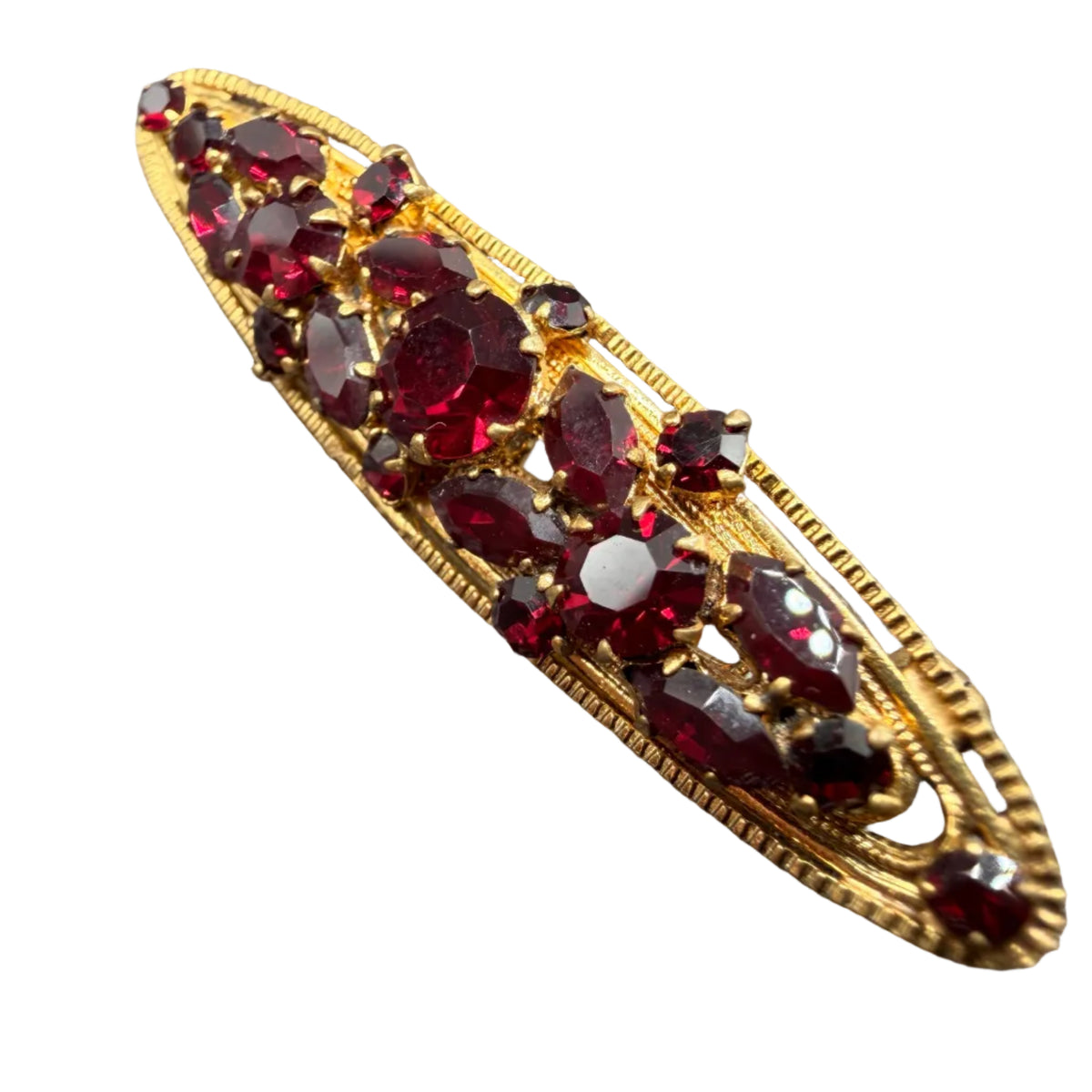 BB55 1940s 14GF bar brooch with cluster red tourmaline