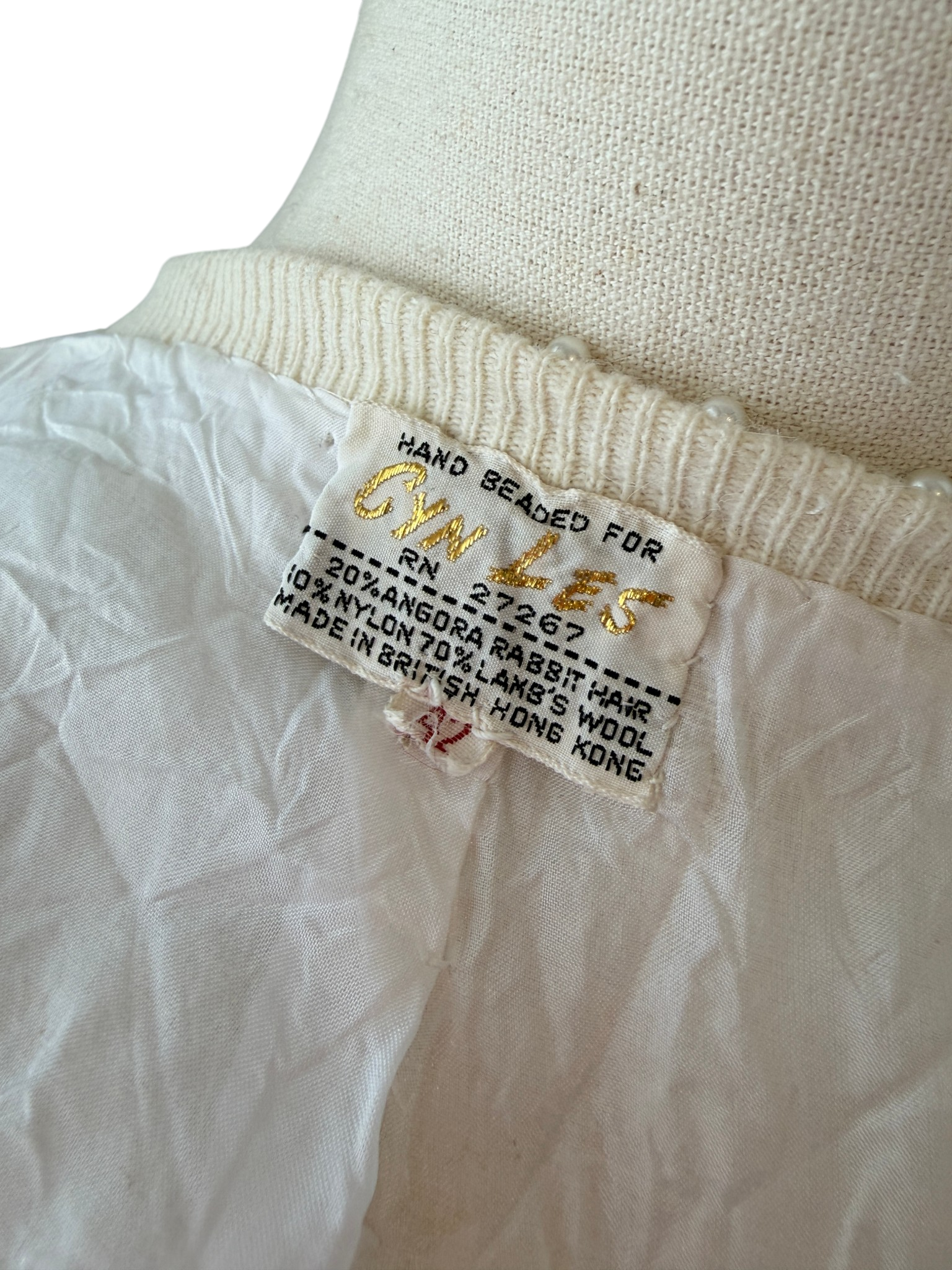 1950s Cyn Les Ivory Button-Front Cardigan with Silver Starburst Beading