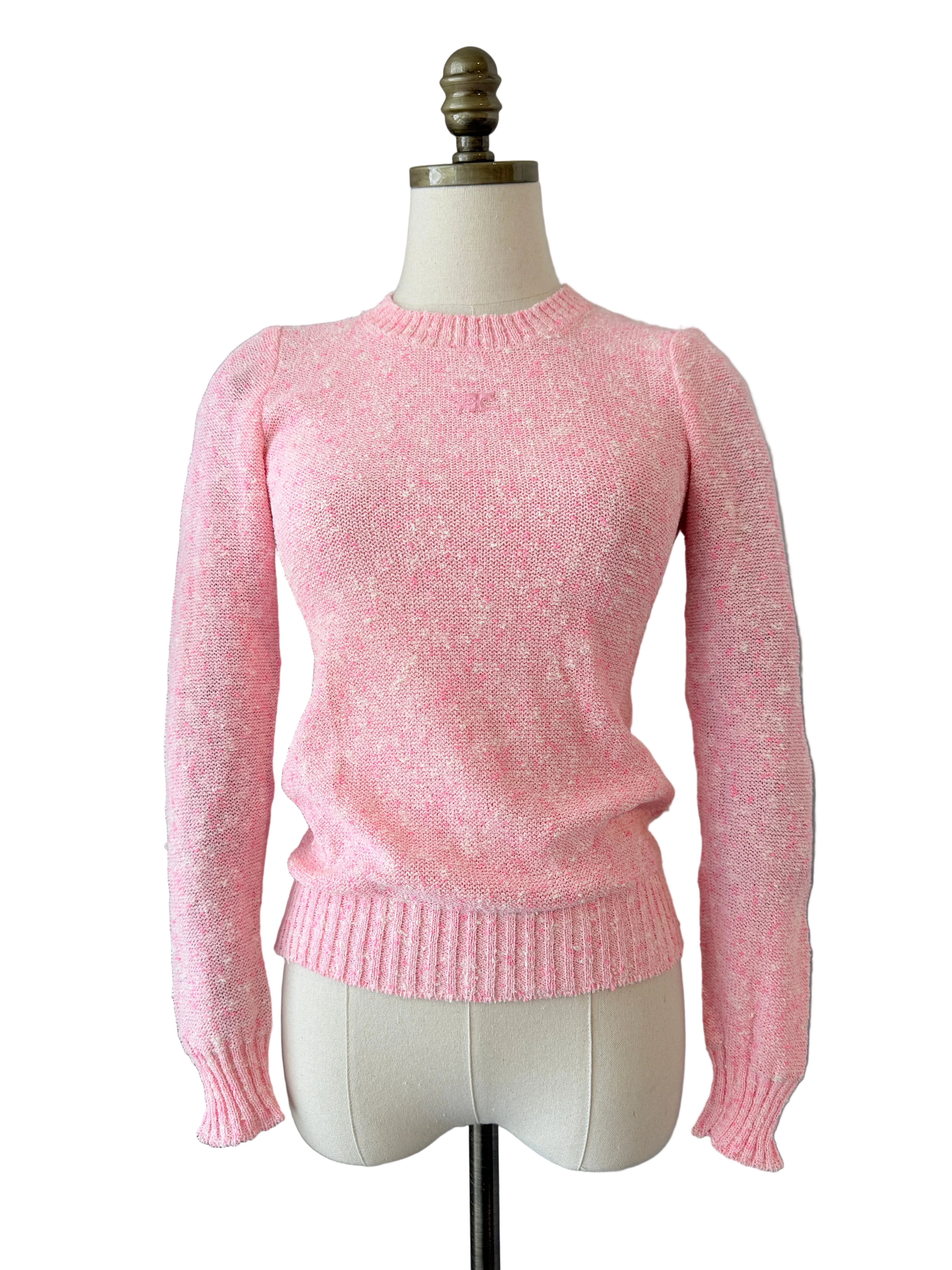 1970s Courrèges Heathered Pink Logo Pullover Sweater
