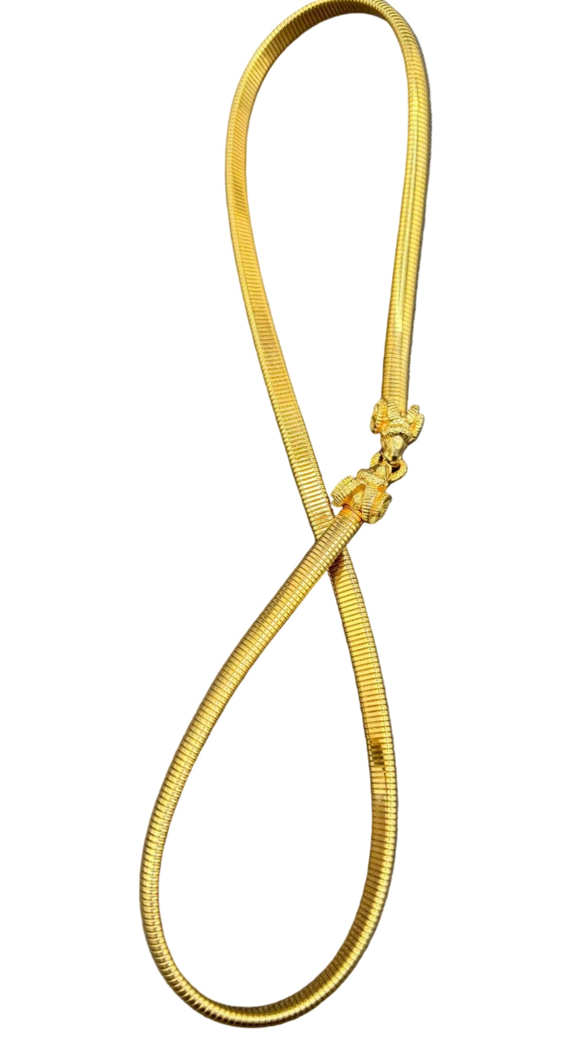 1980s Gold-Tone Double Ram Head Stretch Belt with Omega Chain