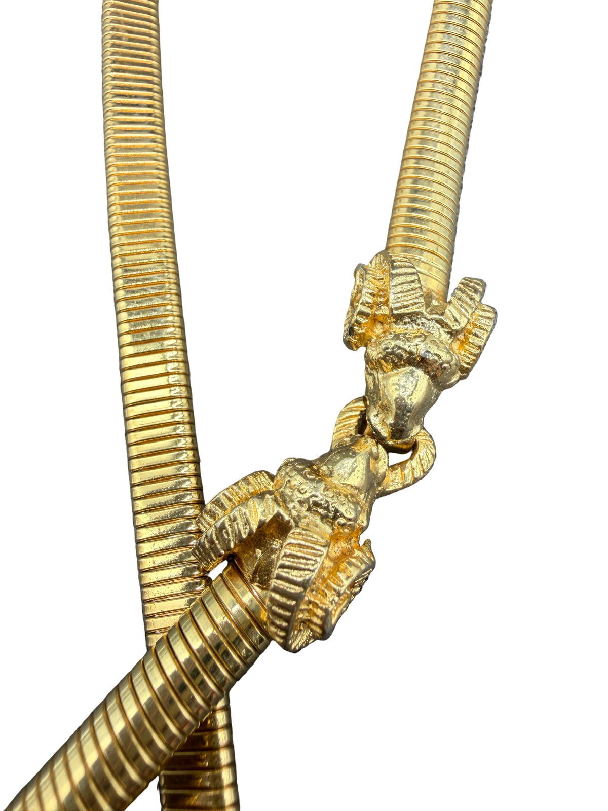 1980s Gold-Tone Double Ram Head Stretch Belt with Omega Chain