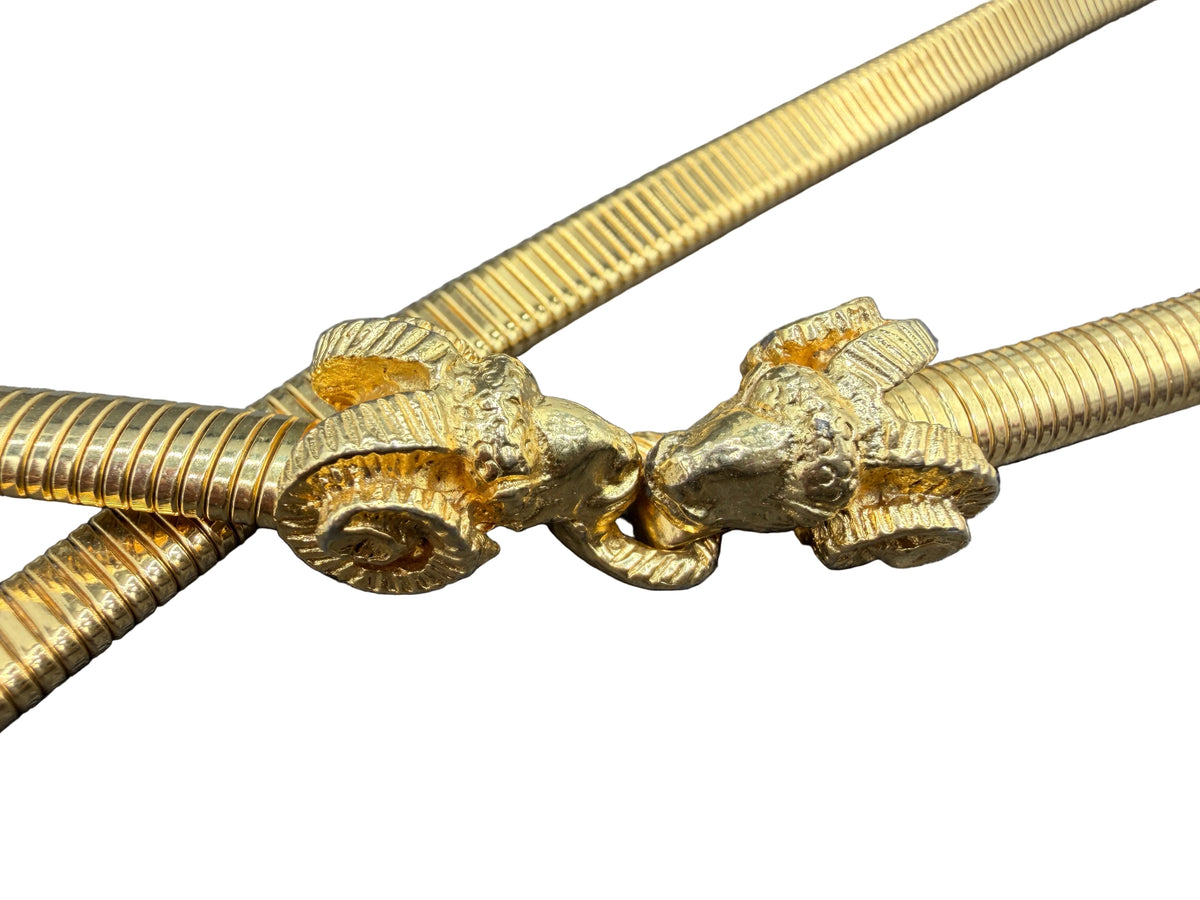 1980s Gold-Tone Double Ram Head Stretch Belt with Omega Chain