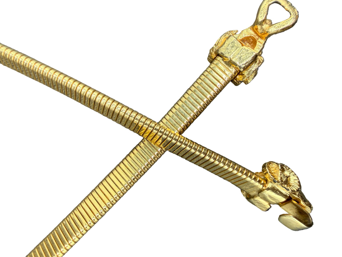 1980s Gold-Tone Double Ram Head Stretch Belt with Omega Chain