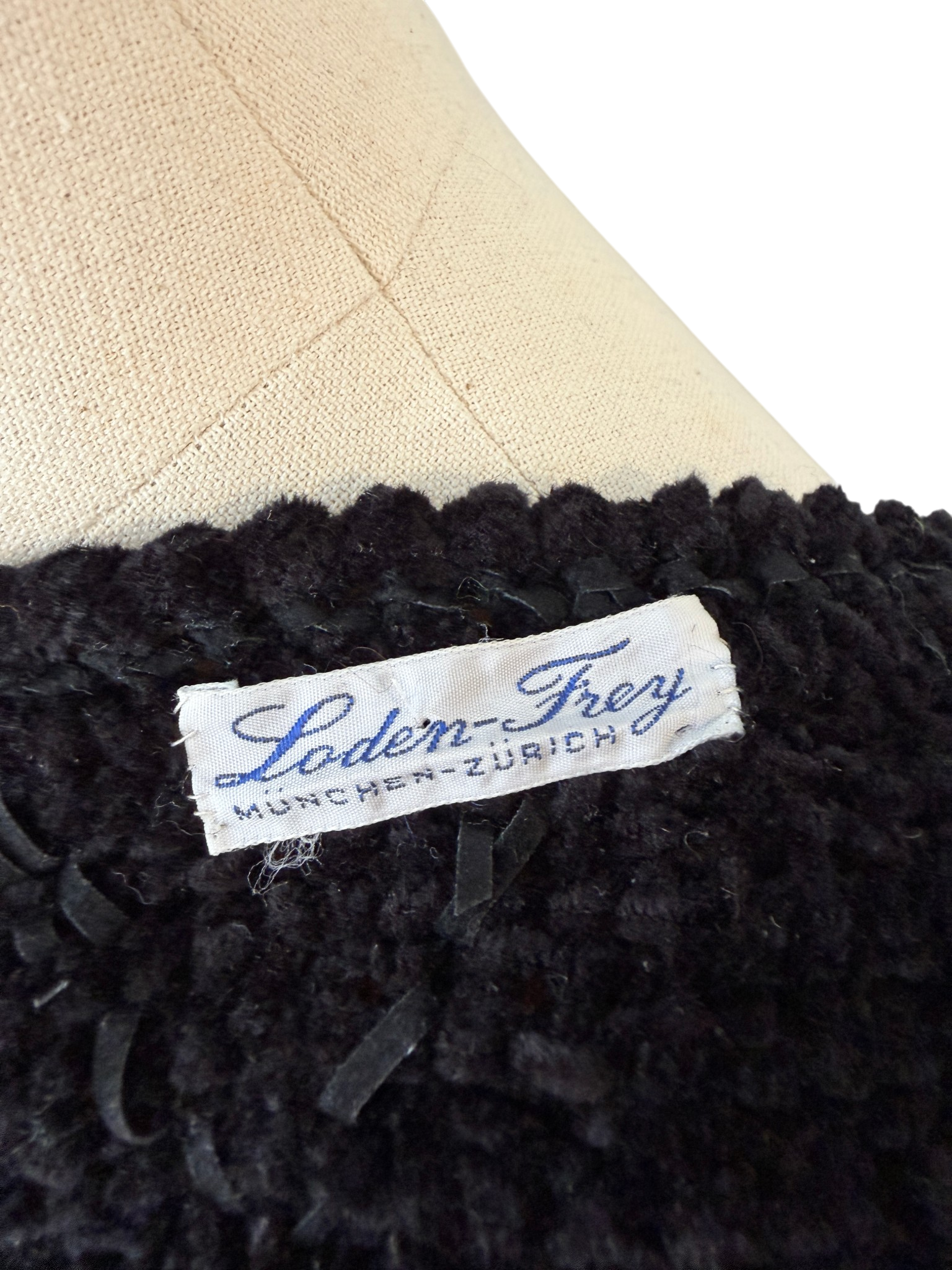 1970s Loden-Frey Black Chenille Knit Vest with Suede Woven Detail